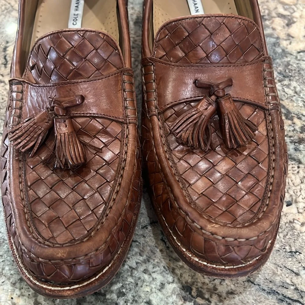 Cole Haan Brown Woven Leather Loafers - Picture 2 of 10